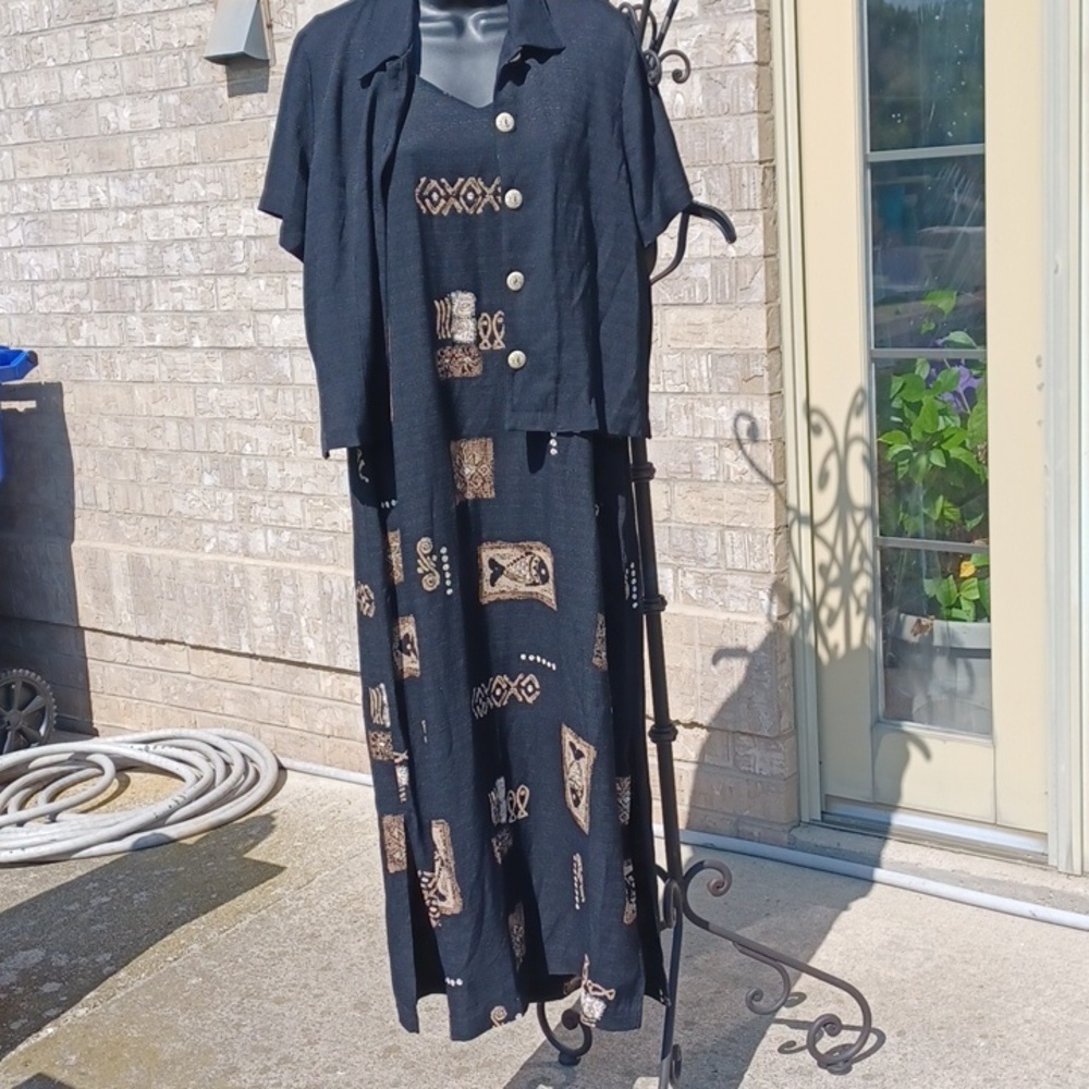 Teddi 2 piece dress set, sleeveless long midi, button short sleeve jacket,20"ptp